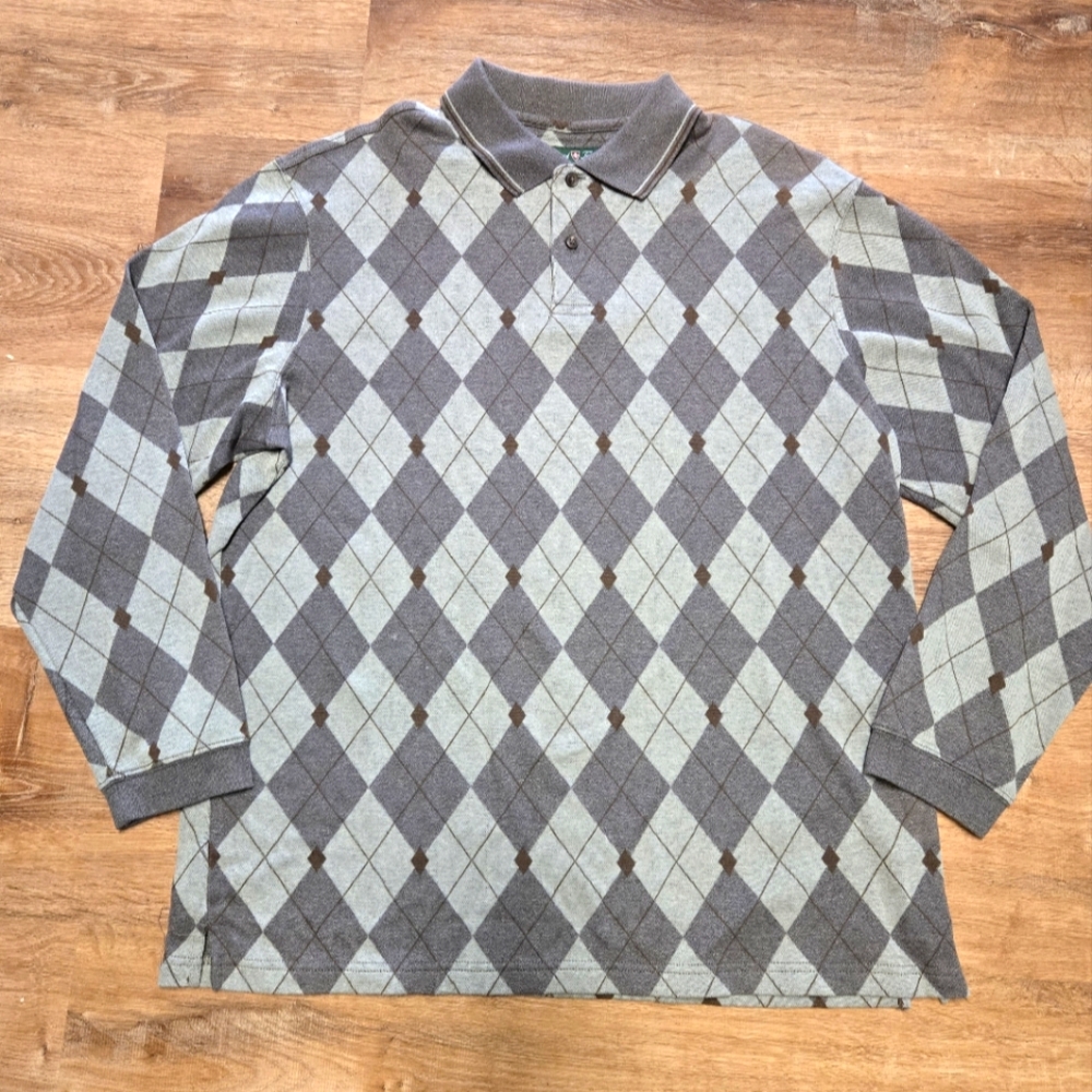 David Taylor Brown Argyle Knit Polo